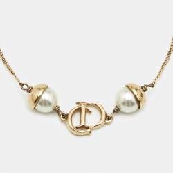 Pre Owned Dior Mise En Dior Faux Pearl Gold Tone Bracelet