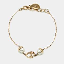 Pre Owned Dior Mise En Dior Faux Pearl Gold Tone Bracelet