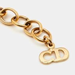 Pre Owned Dior Vintage CD Bow Gold Plated Double Chain Necklace