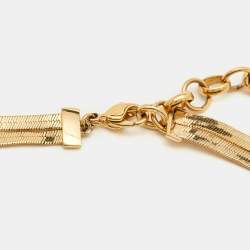 Pre Owned Dior Vintage CD Bow Gold Plated Double Chain Necklace