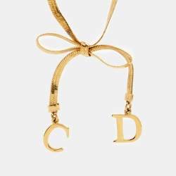 Pre Owned Dior Vintage CD Bow Gold Plated Double Chain Necklace