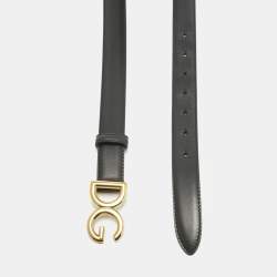 Pre Owned Dolce & Gabbana Black Leather DG Logo Waist Belt 80CM