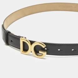 Pre Owned Dolce & Gabbana Black Leather DG Logo Waist Belt 80CM