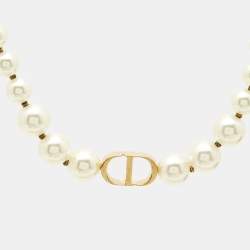 Pre Owned Dior 30 Montaigne CD Faux Pearl Gold Tone Necklace