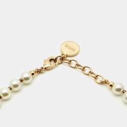 Pre Owned Dior 30 Montaigne CD Faux Pearl Gold Tone Necklace