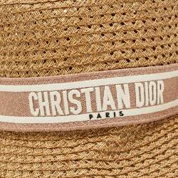 Pre Owned Christian Dior Beige Logo Straw Bucket Hat Size 57