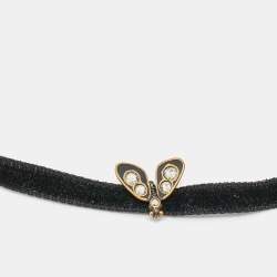 Pre Owned Dior Butterfly Crystals Enamel Gold Tone Velvet Necklace
