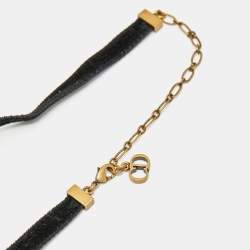 Pre Owned Dior Butterfly Crystals Enamel Gold Tone Velvet Necklace