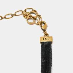 Pre Owned Dior Butterfly Crystals Enamel Gold Tone Velvet Necklace