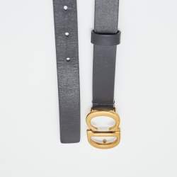 Pre Owned Dior Black Leather CD Logo Slim Belt 70 CM