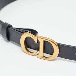Pre Owned Dior Black Leather CD Logo Slim Belt 70 CM