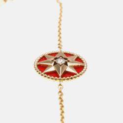Pre Owned Christian Dior Rose Des Vents 18K Pink Gold Carnelian Charm Bracelet
