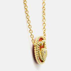 Pre Owned Christian Dior Rose Des Vents Heart 18K Yellow Gold Carnelian Pendant Necklace