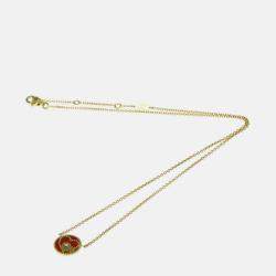 Pre Owned Christian Dior Rose Des Vents Heart 18K Yellow Gold Carnelian Pendant Necklace
