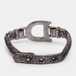Pre Owned Dior Metallic Brown Leather D Charm Bracelet
