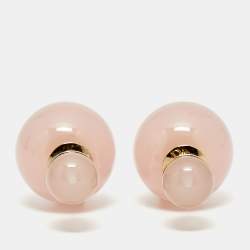 Pre Owned Dior Tribales Pink Resin Gold Tone Stud Earrings