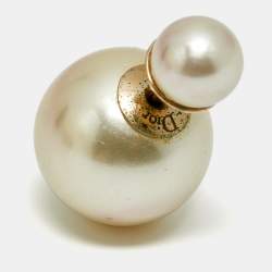 Pre Owned Dior Tribales Faux Pearl Gold Tone Earrings
