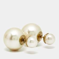 Pre Owned Dior Tribales Faux Pearl Gold Tone Earrings
