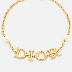Pre Owned Dior Dio(r)evolution Faux Pearl Gold Tone Bracelet