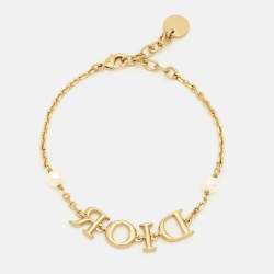 Pre Owned Dior Dio(r)evolution Faux Pearl Gold Tone Bracelet