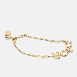 Pre Owned Dior Dio(r)evolution Faux Pearl Gold Tone Bracelet