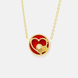 Pre Owned Christian Dior Rose Des Vents Heart Yellow Gold 18K Carnelian MenWomen Fashion Pendant Necklace Gold