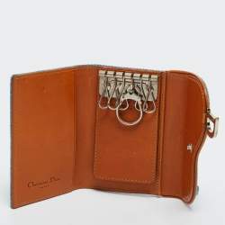 Pre Owned Dior Blue Embroidered Denim Saddle Key Pouch