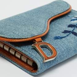 Pre Owned Dior Blue Embroidered Denim Saddle Key Pouch