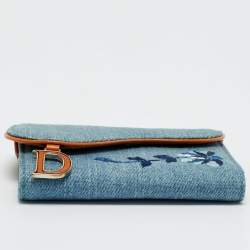 Pre Owned Dior Blue Embroidered Denim Saddle Key Pouch