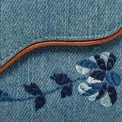 Pre Owned Dior Blue Embroidered Denim Saddle Key Pouch