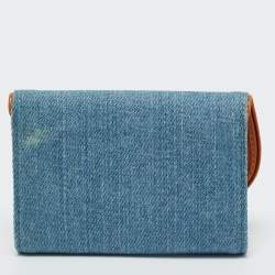 Pre Owned Dior Blue Embroidered Denim Saddle Key Pouch