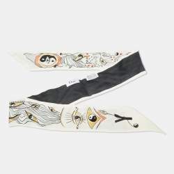 Pre Owned Christian Dior White Printed Silk Yin-Yang Mitzah