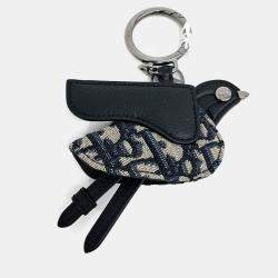 Pre Owned Dior Black Leather Saddle Bird Keychain