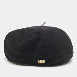 Pre Owned Christian Dior Black Logo Detail Linen Beret Cap One Size 
