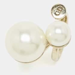 Pre Owned Dior Ultradior Faux Pearl Gold Tone Ring Size 52