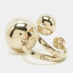 Pre Owned Dior Ultradior Faux Pearl Gold Tone Ring Size 52