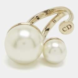 Pre Owned Dior Ultradior Faux Pearl Gold Tone Ring Size 52