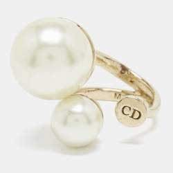 Pre Owned Dior Ultradior Faux Pearl Gold Tone Ring Size 52