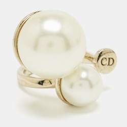 Pre Owned Dior Ultradior Faux Pearl Gold Tone Ring Size 52