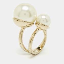 Pre Owned Dior Ultradior Faux Pearl Gold Tone Ring Size 52