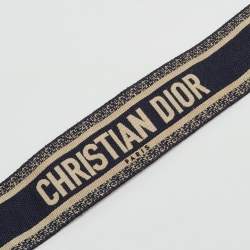 مملوكة مسبقًا Dior Navy Blue/Black Embroidered Canvas and Leather Bag Shoulder Strap