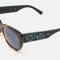 مملوكة مسبقًا Dior Tortoise Brown/Blue BPDKU Inedite Crystals Cat Eye Sunglasses