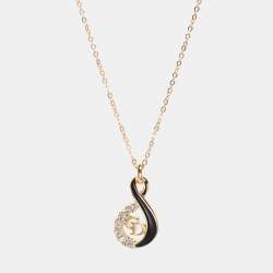Pre Owned Dior Gold Tone Vintage CD Logo Rhinestone Pendant Necklace 
