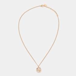 Pre Owned Dior Gold Tone Rhinestone Logo Pendant Necklace 
