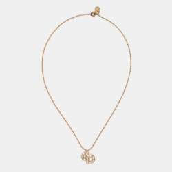 Pre Owned قلادة ديور معدن ذهبي اللون قلادة CD مرصعة بحجر الراين