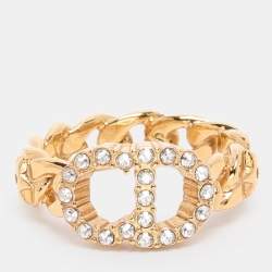 Pre Owned Dior Gold Tone Rhinestone Claire De Lune Chain Ring