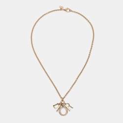Pre Owned Dior Gold Tone Rhinestone Lady Dior Pendant Necklace