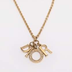 Pre Owned Dior Gold Tone Rhinestone Lady Dior Pendant Necklace