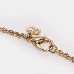 Pre Owned Dior Gold Tone Rhinestone Lady Dior Pendant Necklace