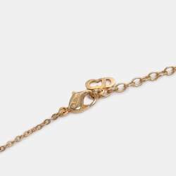 Pre Owned Dior Gold Tone Rhinestone Logo Heart Pendant Necklace 